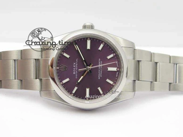 1225 Oyster Perpetual 34mm Ladies 114300 1:1 Best Edition Red Grape Dial On SS Bracelet A ZeroBulk 3802